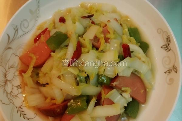 娃娃菜香肠豆腐的做法