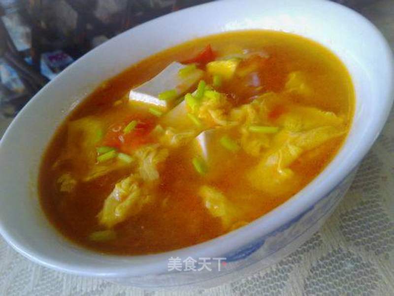 番茄鸡蛋豆腐饭汤，家常美食的全新演绎